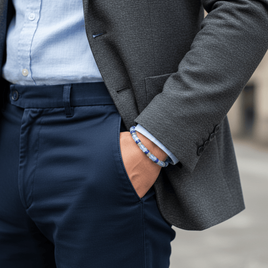 A rich man wears a Mix Colorful Gemstone Bracelet I (Straight-cut)