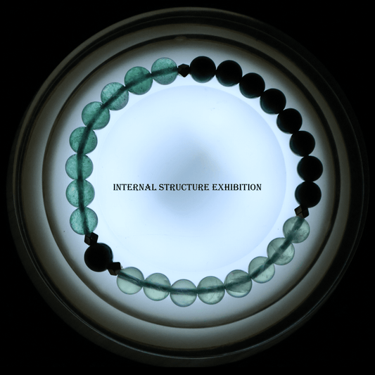 Turquoise & Prehnite Bracelet I on white background, which shows its internal structure