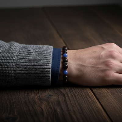 A rich man wear a Red Sandalwood & Kyanite Bracelet I