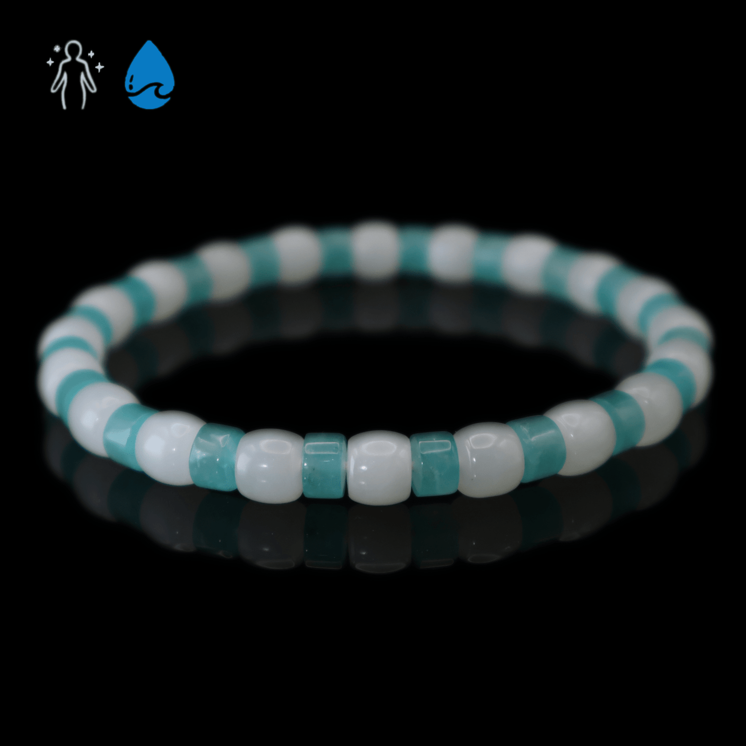 Amazonite & Hetian Jade Bracelet I on a black background