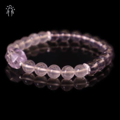 Amethyst & Pink Quartz Bracelet I on a black background