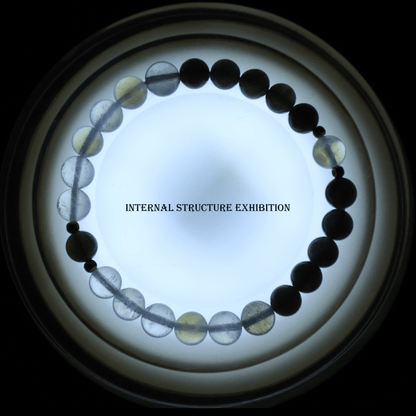 Black & Blue & Gray Moonstone Bracelet I on white ground, which shows its internal structure