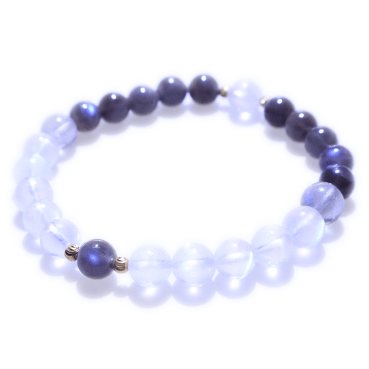 Black & Blue & Gray Moonstone Bracelet I on white ground