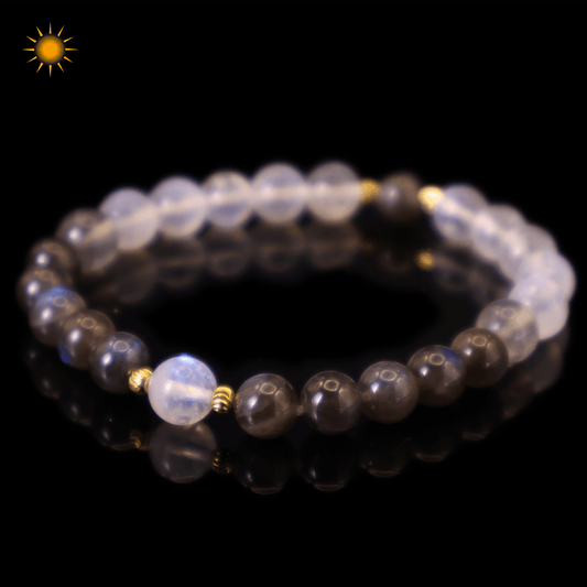 Black & Blue & Gray Moonstone Bracelet I on black ground