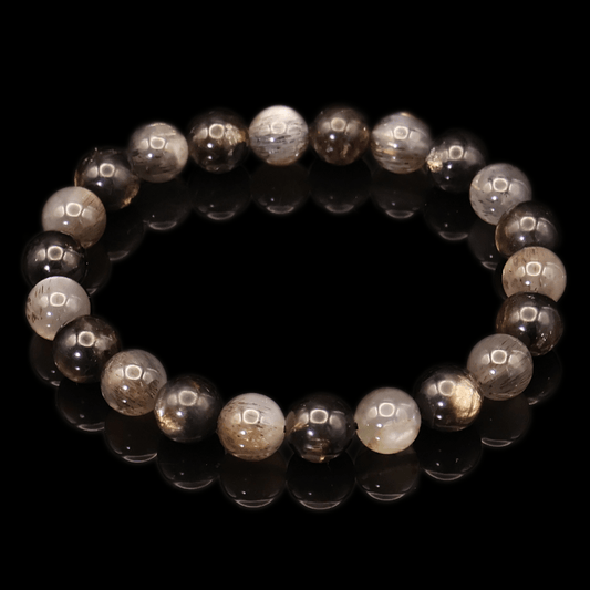 Black Golden Lepidolite & Black Backbone Bracelet I on black background