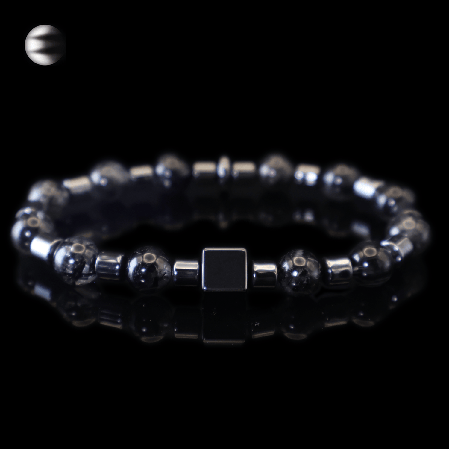 Black Rutile & Hematite Bracelet I on black background
