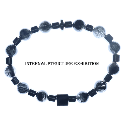 Black Rutile & Hematite Bracelet I on white background, which shows its internal structure