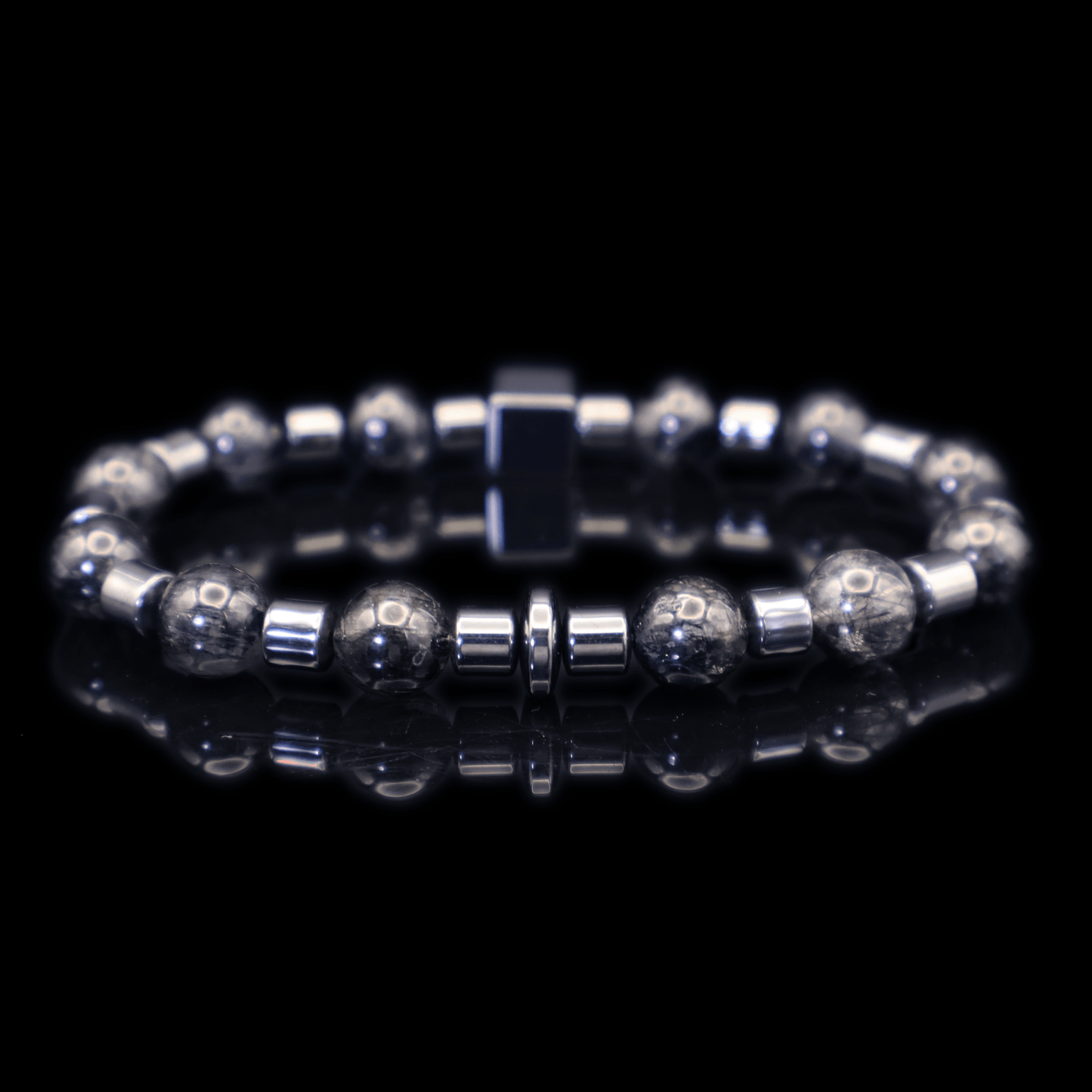 Black Rutile & Hematite Bracelet I on black background