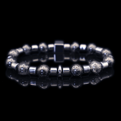 Black Rutile & Hematite Bracelet I on black background