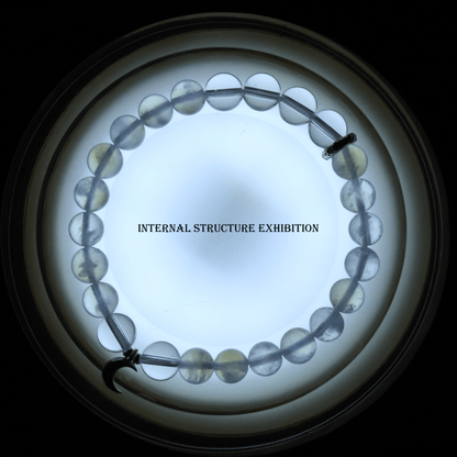 Blue Moonstone & Clear Quartz Bracelet I on white background, which showing its internal structure