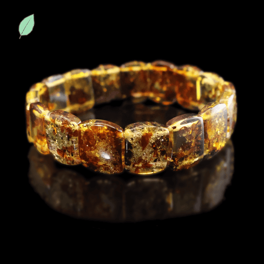 Flower Amber Bracelet I (card-shaped) on black background