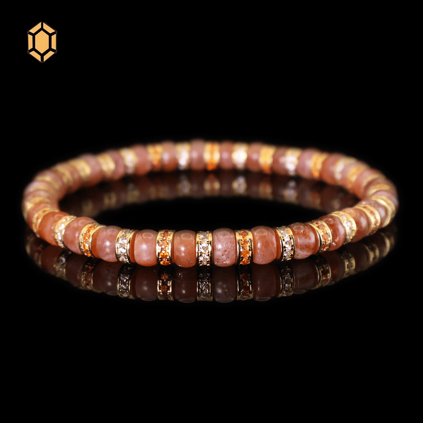 Gold Sunstone Bracelet II (straight-cut) on black background
