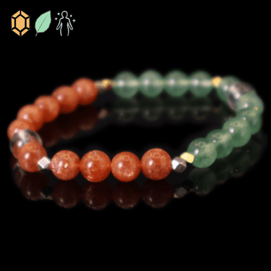 Gold Sunstone & Green Strawberry Bracelet I on black background