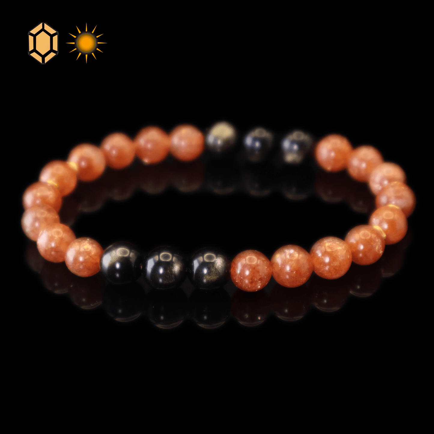 Golden Sunstone & Black Obsidian Bracelet I on black background