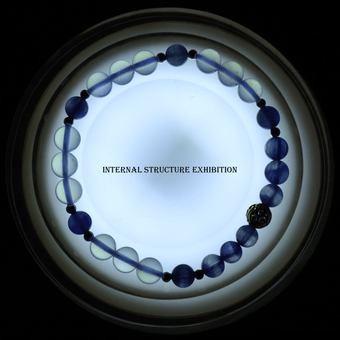 Kyanite & Aquamarine Bracelet I on white background, which shows its internal structure