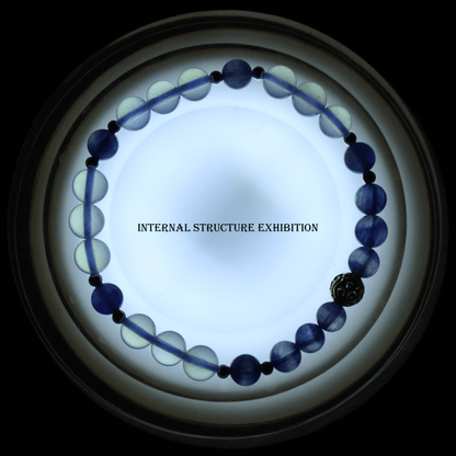 Kyanite & Aquamarine Bracelet I on white background, which shows its internal structure