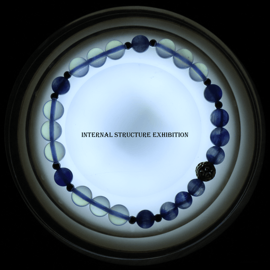 Kyanite & Aquamarine Bracelet I on white background, which shows its internal structure