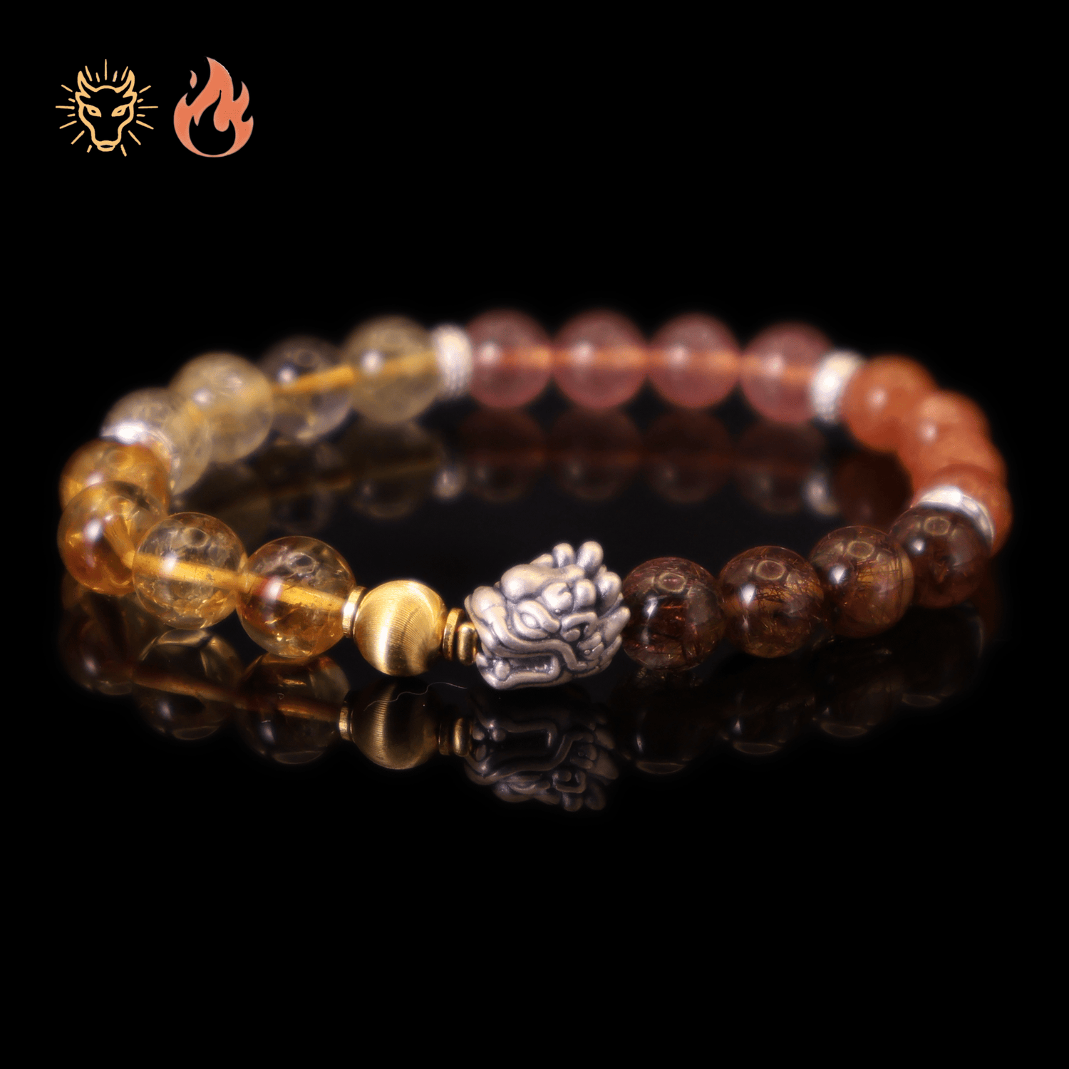 Mix Crystal Bracelet with Dragon I (Straight-cut) on black background