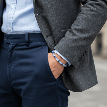 A rich man wears a Mix Colorful Gemstone Bracelet I (Straight-cut)