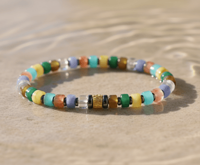 Mix Colorful Gemstone Bracelet IV (Straight-cut) on seaside sand