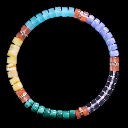 Mix Colorful Gemstone Bracelet V (Straight-cut) on black background