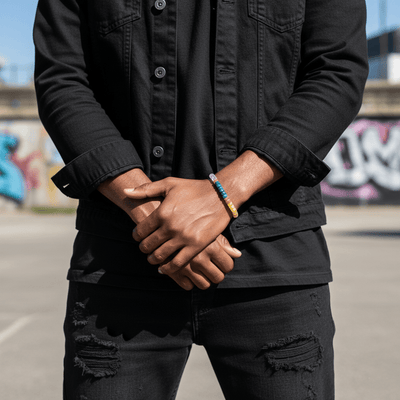 A fashion men wear a Mix Colorful Gemstone Bracelet V (Straight-cut)