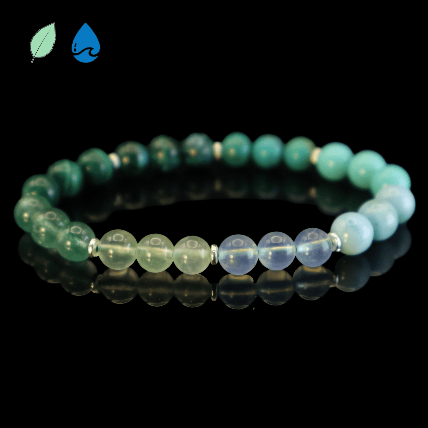 Mix Green Gemstones Bracelet I on black background