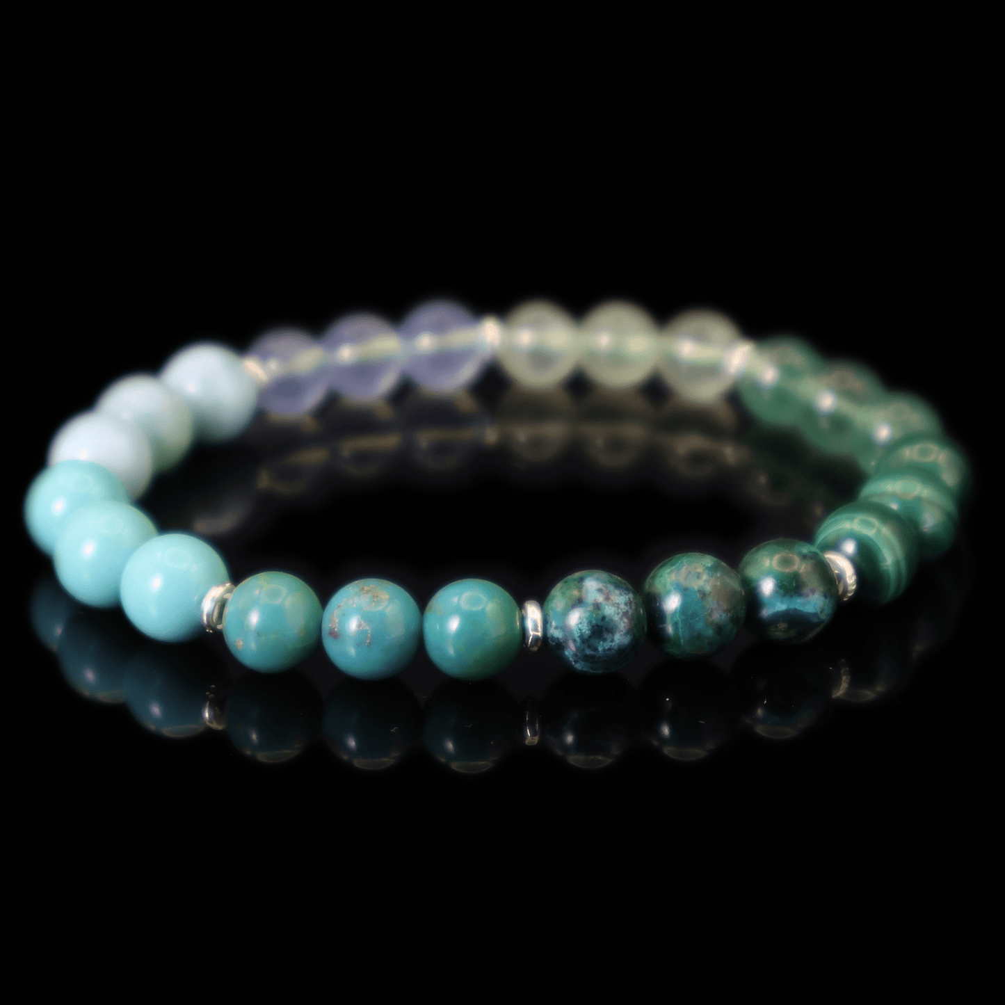 Mix Green Gemstones Bracelet I on black background