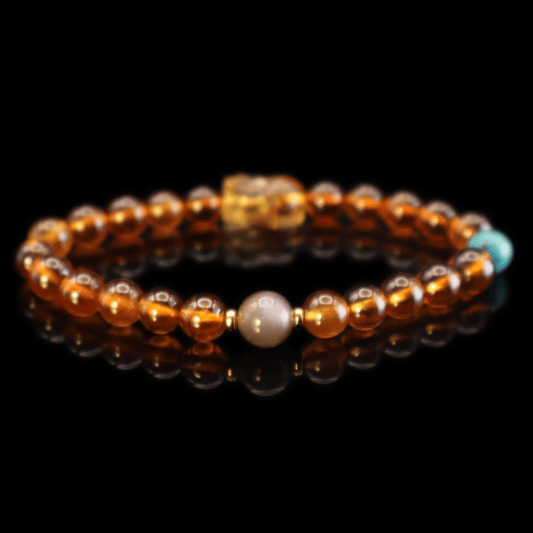 Orange Garnet Bracelet with Pixiu I on black background