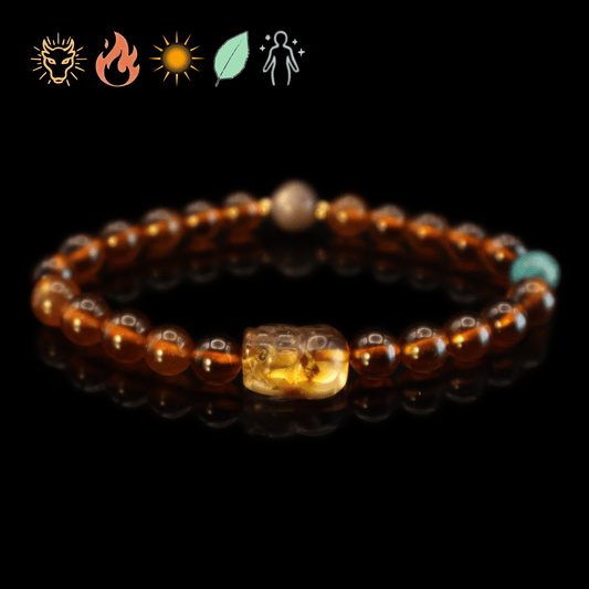 Orange Garnet Bracelet with Pixiu I on black background