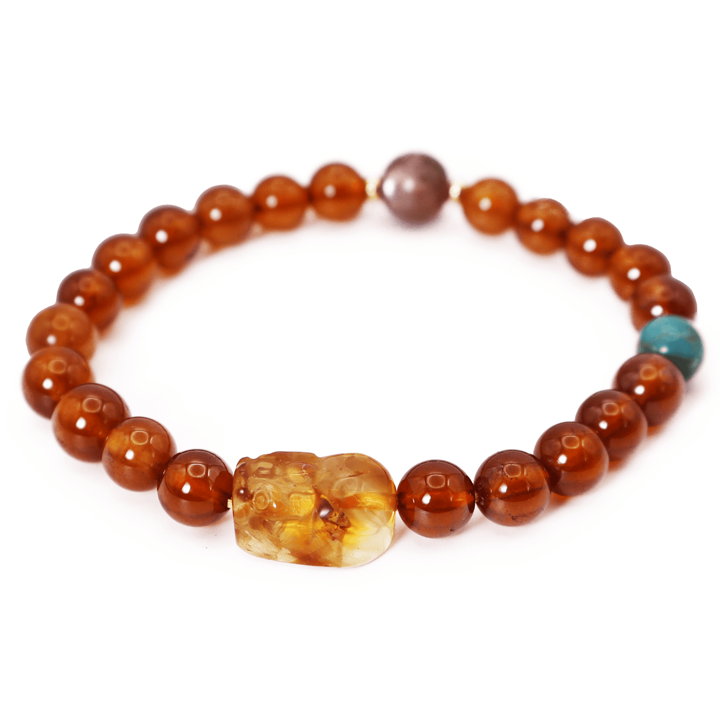 Orange Garnet Bracelet with Pixiu I on white background