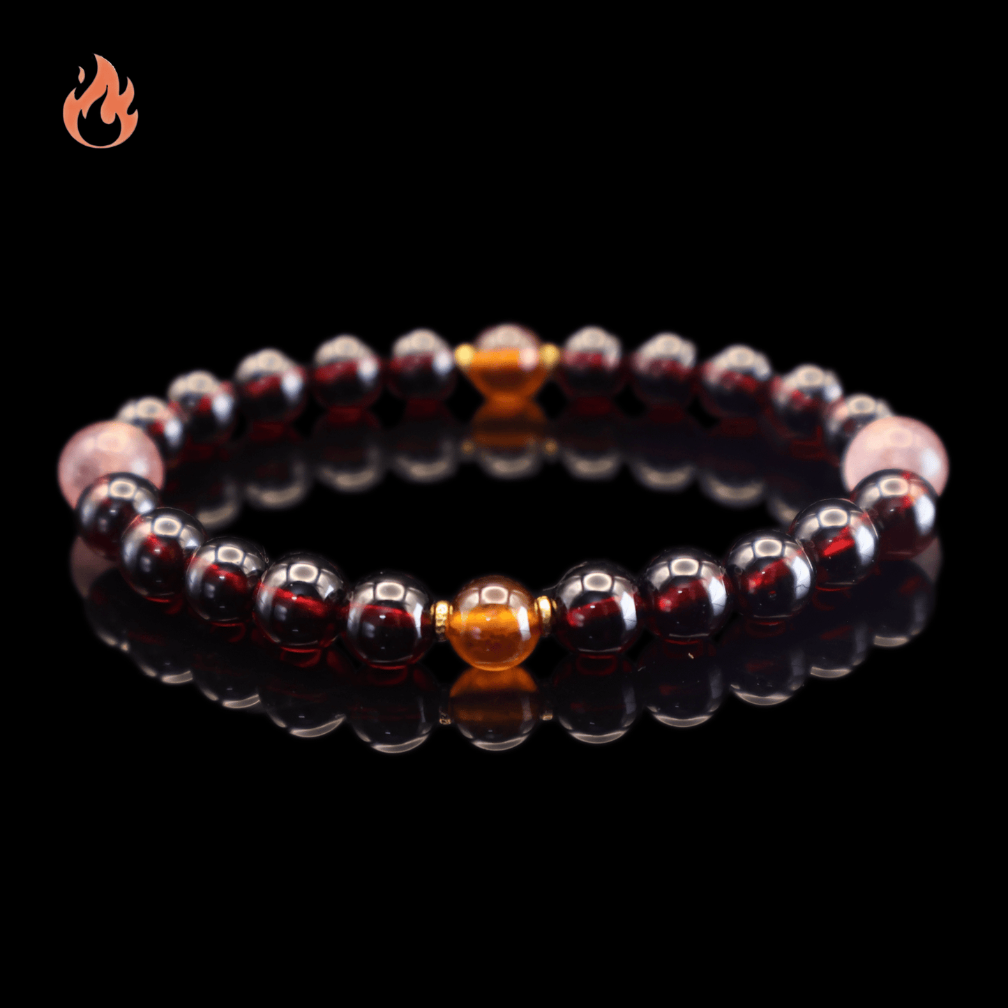 Red & Orange Garnet Bracelet I on black background