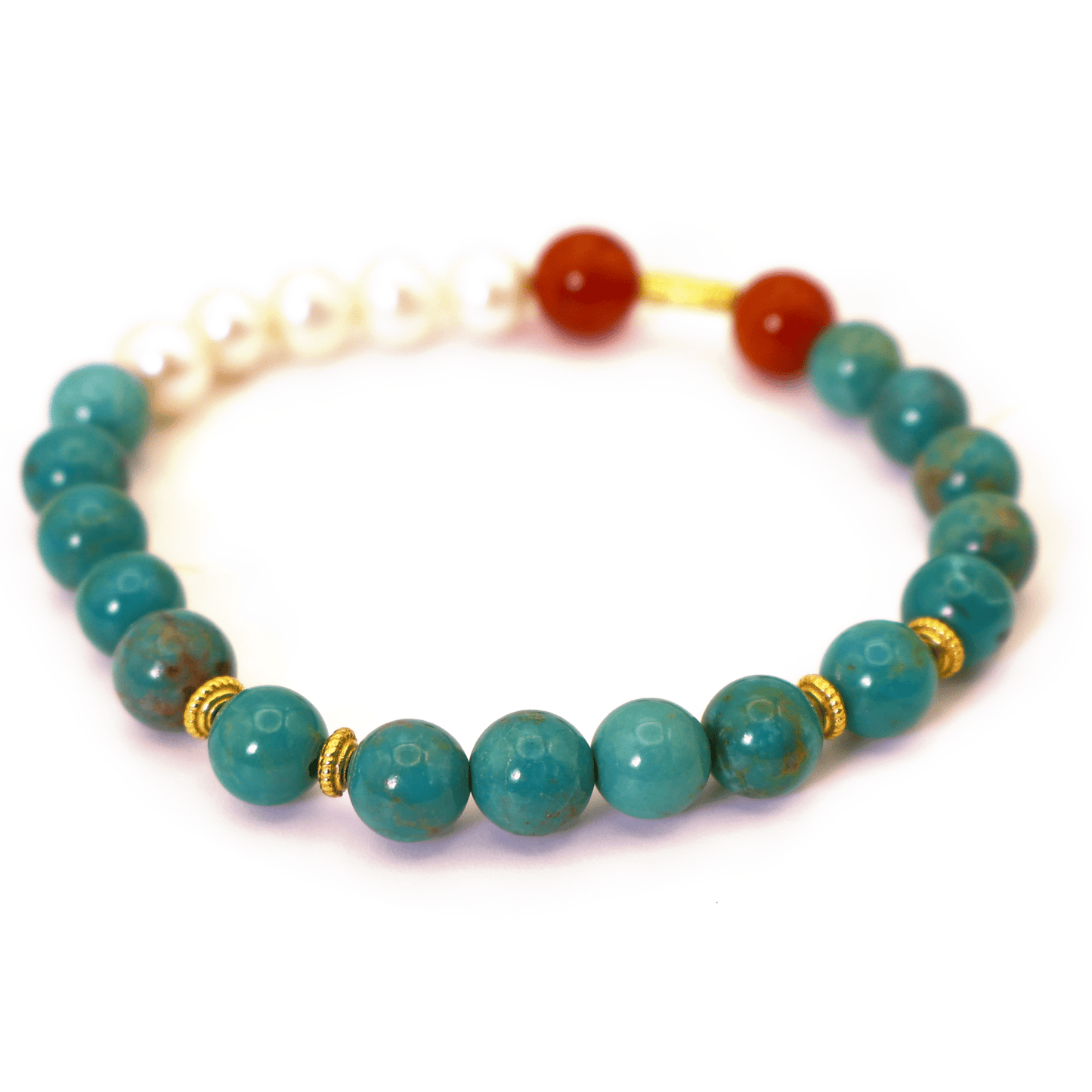 Turquoise & Pearl & Agate Bracelet I on white background