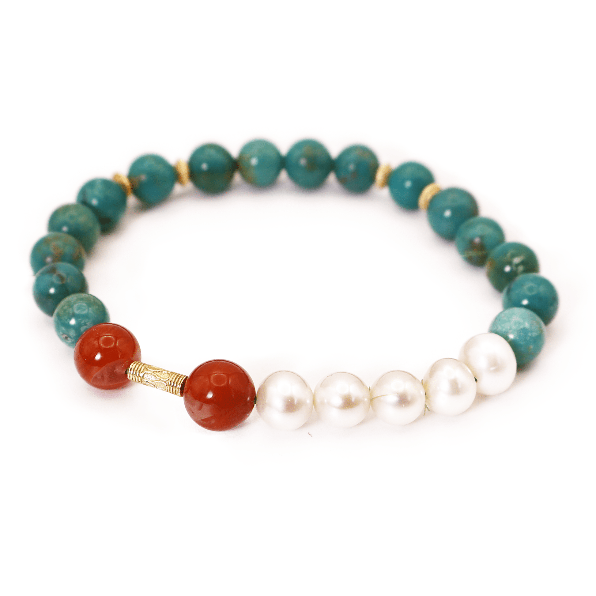 Turquoise & Pearl & Agate Bracelet I on white background