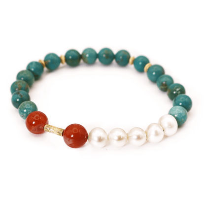 Turquoise & Pearl & Agate Bracelet I on white background