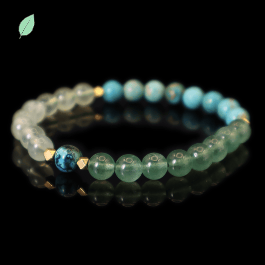 Turquoise & Prehnite Bracelet I on black background