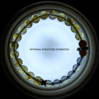 Yellow TaJing & Aquamarine Bracelet I on white background, which shows its internal structure